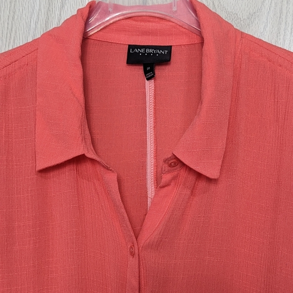 Lane Bryant Top 18 20 Plus Ruched Short Sleeve Button Front 2X - Picture 5 of 12